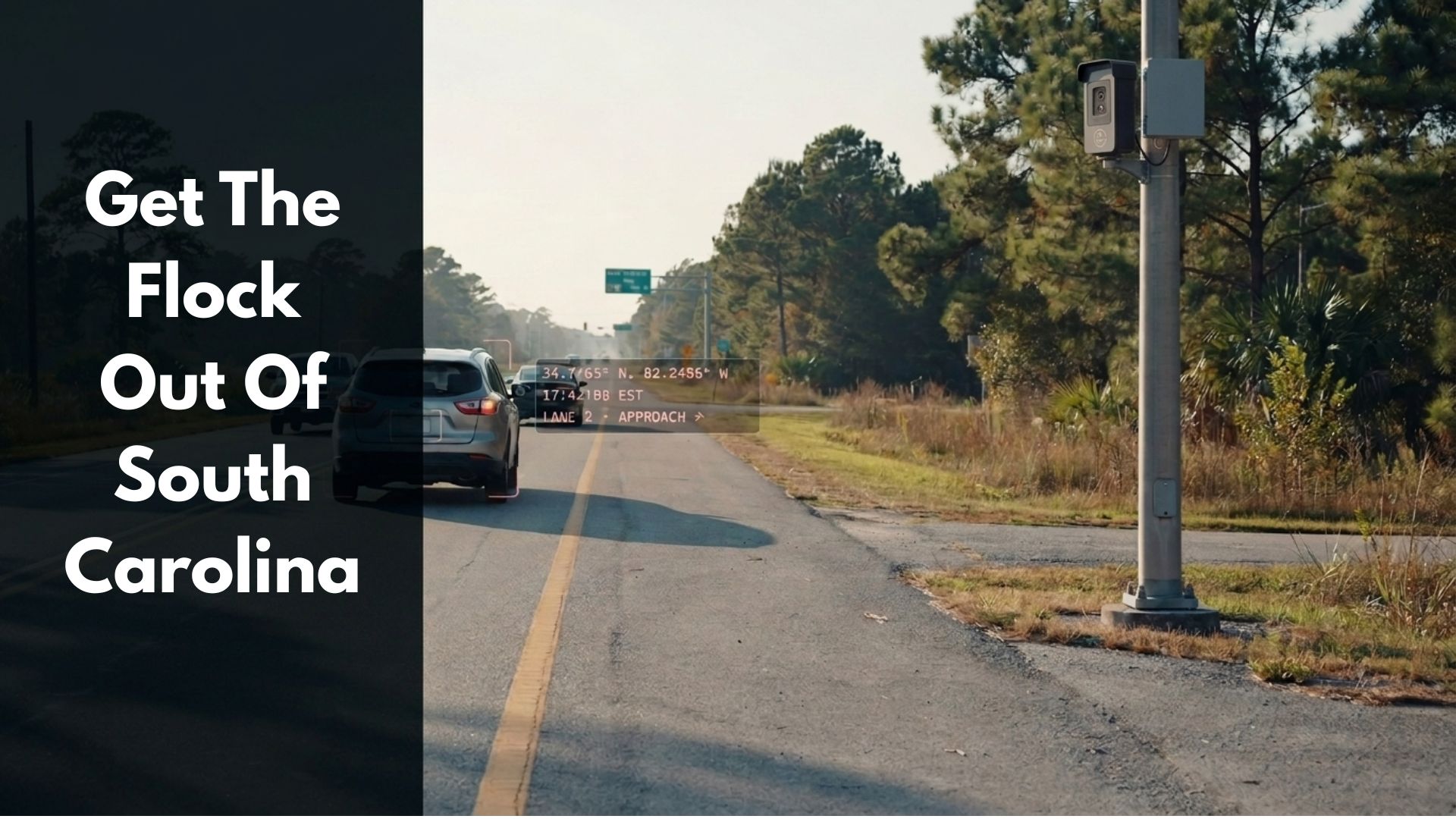 Automated license plate reader camera monitoring vehicles traveling on a South Carolina roadway.